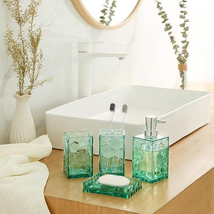 Clear Acrylic Bathroom Accessories Set - Rust-Free, Transparent Design - Includes Soap Dispenser, Toothbrush Holder, Cup, Soap Dish, and Toilet Brush 5-Piece (Teal Blue)