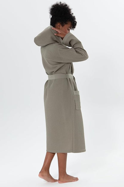 Women’s Luxury Waffle Shawl Collar, Hooded Robe w Piping – Lightweight, Long, Ultra Soft Spa Sleepwear Bathrobe