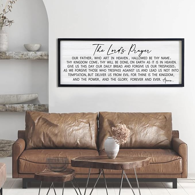 Our Father Prayer Bible Verse Framed Wall Art, 40''×15'' Black Horizontal Religious Christian Lords Prayer Sign for God Jesus Christ Prayer, Rustic Holy Inspirational Catholic Scripture Decor