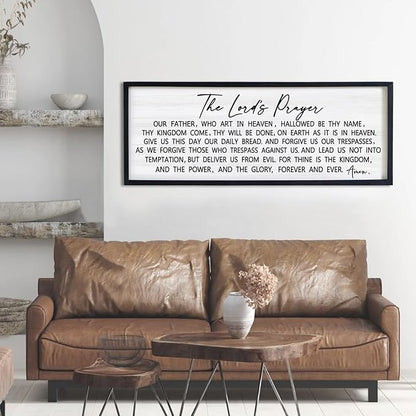 Our Father Prayer Bible Verse Framed Wall Art, 40''×15'' Black Horizontal Religious Christian Lords Prayer Sign for God Jesus Christ Prayer, Rustic Holy Inspirational Catholic Scripture Decor