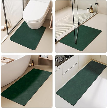 Toilet Rug, Thin Toilet Rugs U Shaped Washable Non Slip Absorbent Quick Dry Low Pile Toilet Mat, 20"x24" U Shape Dark Green
