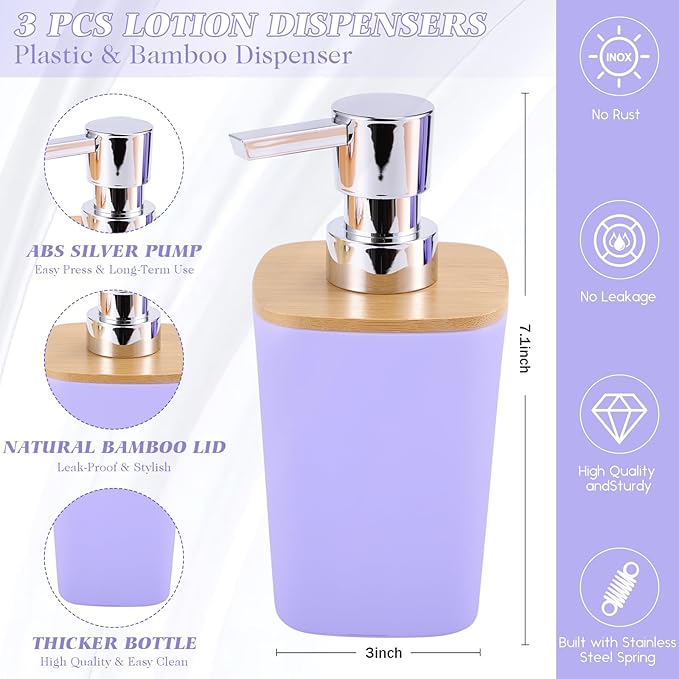 Purple Bathroom Accessories, Bathroom Accessories Set with Trash Can, Soap Dispenser, Toothbrush Holder, Toothbrush Cup, Soap Dish, Toilet Brush, Tray and Q-tip Holders for Housewarming