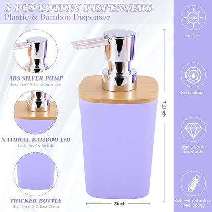 Purple Bathroom Accessories, Bathroom Accessories Set with Trash Can, Soap Dispenser, Toothbrush Holder, Toothbrush Cup, Soap Dish, Toilet Brush, Tray and Q-tip Holders for Housewarming
