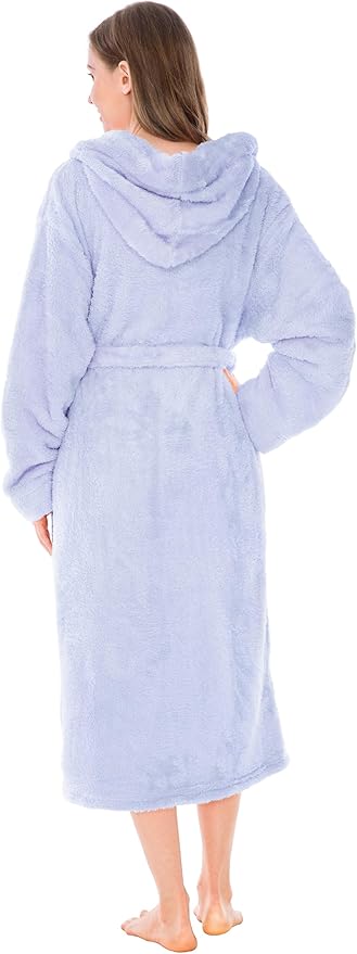 PAVILIA Women Hooded Plush Soft Robe | Fluffy Warm Fleece Sherpa Shaggy Bathrobe
