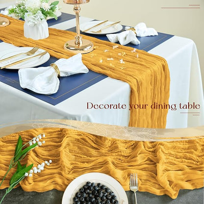 Sioloc Yellow Cheesecloth Table Runner Fall Autumn Decor for Home 10ft Table Cloth for Wedding Birthday Party Halloween Thanksgiving Decorations