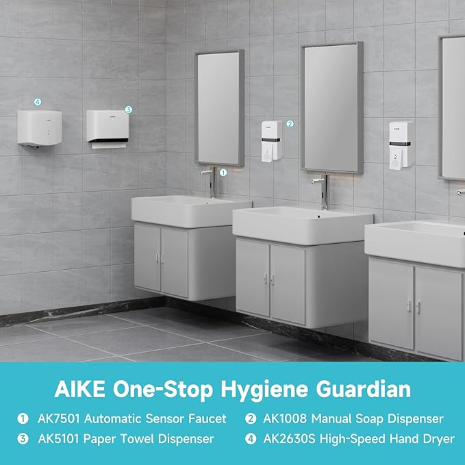 AIKE Wall Mount Liquid Soap Dispenser, 27oz Large Capacity with Extended Pump for Commercial Bathrooms(White)