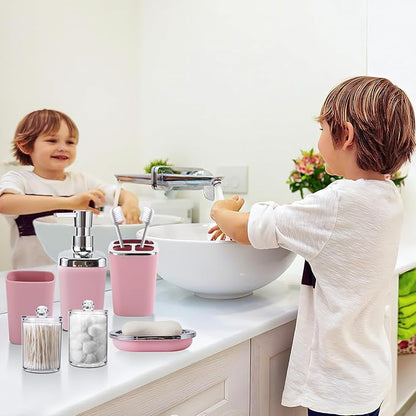 Pink Bathroom Accessories, 24 Pieces Pink Bathroom Accessories Set with Shower Curtain, Bath Towels, Trash Can, Soap Dispenser and Soap Dish for Bathroom/Housewarming