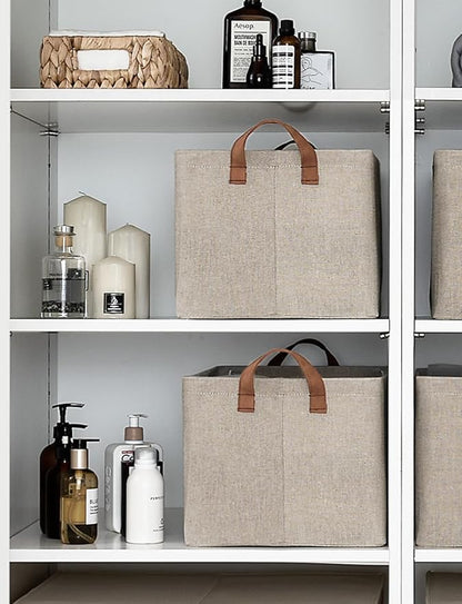 StorageWorks Storage Bins, Fabric Storage Bins for Shelves, Large Storage Baskets with Metal Frame, Closet Baskets and Bins with Handles, Brown and Beige, 2-Pack