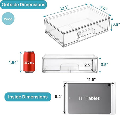 Vtopmart 12.1''W Clear Stackable Storage Drawers,2 Pack Acrylic Plastic Organizers Bins for Makeup Palettes, Cosmetics, and Beauty Supplies,Ideal for Vanity, Bathroom,Cabinet,Desk Organization