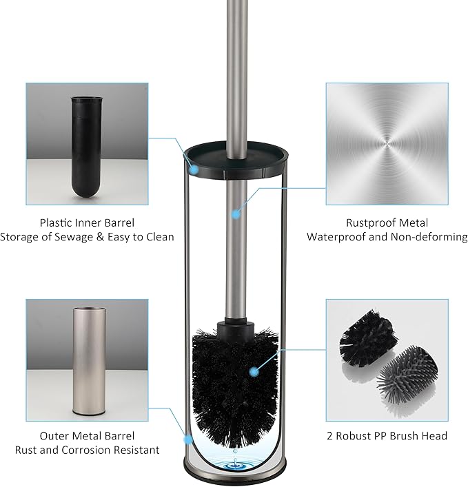 Toilet Brush and Holder Set Premium Material Toilet Bowl Cleaner Free Standing Toilet Bowl Brush and Holder 1pack Brushed Nickel