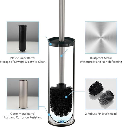 Toilet Brush and Holder Set Premium Material Toilet Bowl Cleaner Free Standing Toilet Bowl Brush and Holder 1pack Brushed Nickel