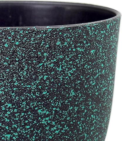 Plant Pots 10/9/8 inch, Set of 3 Modern Decorative Plastic Planters with Drainage Holes and Saucers for Garden House Plants, Flower Pots for Indoor Outdoor Plants, Black with Green Speckles