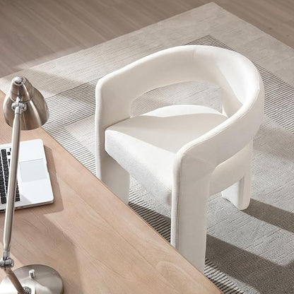 White Chenille Dining Chairs Set of 2, Modern Barrel Dining Room Chairs Upholstered Accent Chair with Arms and Round Back for Living Room Kitchen Armchair No Assembly Needed