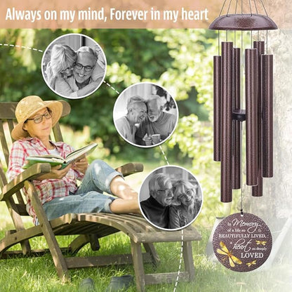Sympathy Wind Chimes, Personalized Dragonfly Wind Chimes for Loss of Loved One, Commemorative Sympathy Gifts for Funeral, in Memory of Dad/Mom/Husband/Wife (36inch)