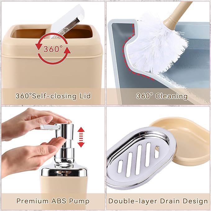 Bathroom Accessory Set–Bathroom Sets with Shower Curtain and Rugs, No Slip Bathroom Rugs Super Absorbent, Beige Ombre Water-proof Shower Curtain with Hooks, Pink Bathroom Sets Complete for Home