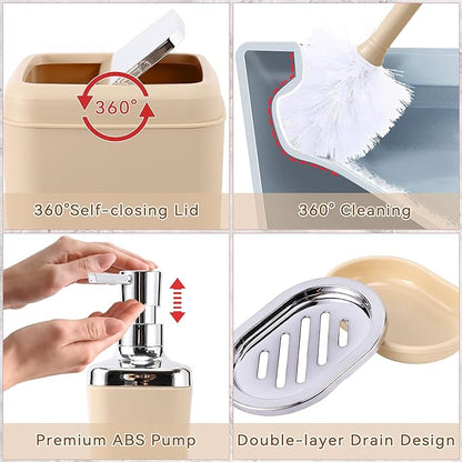 Bathroom Accessory Set–Bathroom Sets with Shower Curtain and Rugs, No Slip Bathroom Rugs Super Absorbent, Beige Ombre Water-proof Shower Curtain with Hooks, Pink Bathroom Sets Complete for Home