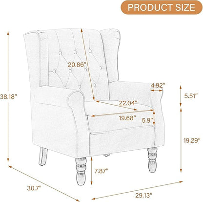 UIXE High Back Accent Chair, Fabric Upholstered Armchair for Living Room, Retro Wingback Arm Chair Comfy Single Sofa Bedroom Reading Seat with Solid Wooden Legs - Gray