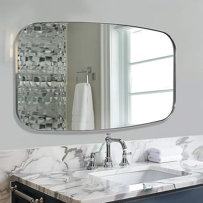 ANDY STAR Chrome Oblong Mirror, 30x48 Inch Polished Chrome Oval Mirror for Bathroom with Stainless Steel Metal Frame, Wall Mouned for Bathroom, Living Room, Entryway