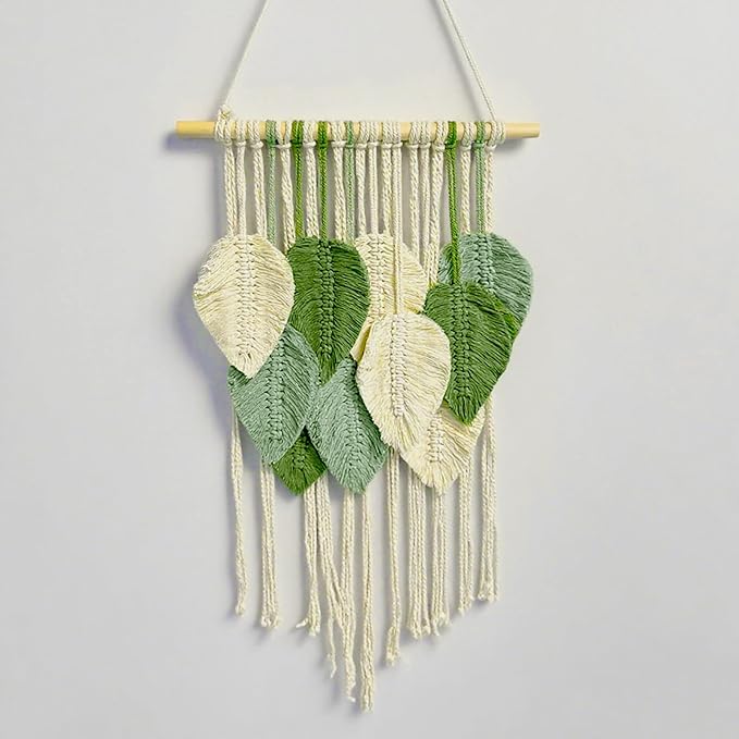 Macrame Wall Hanging Boho Wall Tapestry Handmade Woven Leaf Wall Decor Crochet Wall Art for Home Office Apartment(15.8" W x 31.5" L)