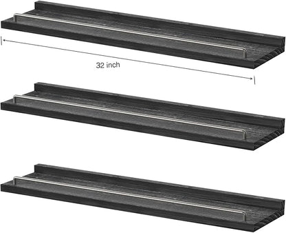32 inches Long Floating Shelves, Bathroom Decor Shelves Over Toilet, Farmhouse Wall Shelves for Living Room, Bedroom, Picture Frames, Plants, Kitchen, Set of 3 (Black)