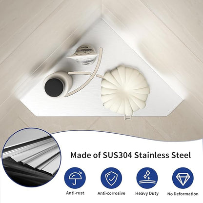 Corner Shower Shelf 10" Brushed 304 Stainless Steel Pentagonal Corner Shelves Recessed Bathroom Shower Shelf 2 Pack, No Drilling Needed