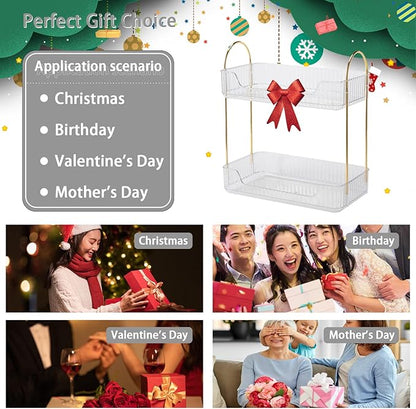 2 Tier Clear Countertop Storage - Bathroom & Kitchen Organizer, Cosmetics & Makeup Shelf, Spice Rack