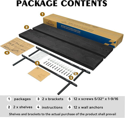 BGMG Wood Floating Shelves 36 inch Long,Wide Rustic Wooden Wall Shelves for Bathroom Living Room Bedroom Kitchen Farmhouse Set of 2-36x6.7x1.25 inch-Black