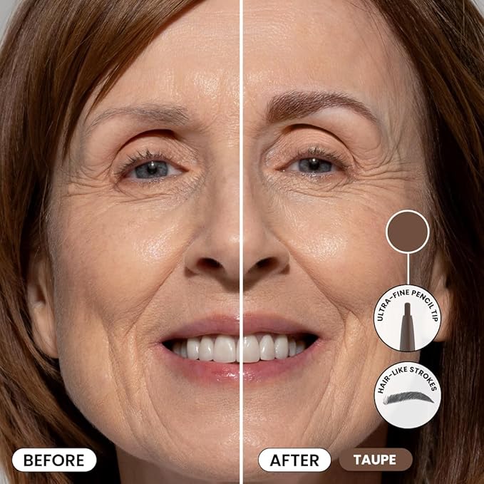PrimeBrow Pencil for Mature Women ?€? Ultra-Precise Tip for Natural, Hair-Like Strokes ?€? Smudge-Proof & Long-Lasting Wear ?€? Great for Thinning, Sparse, or Graying Brows (Taupe)