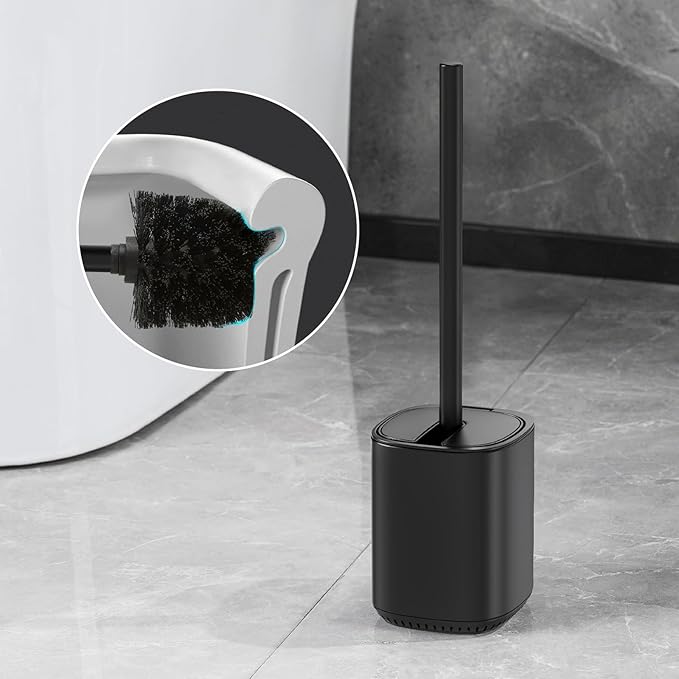 Toilet Brush and Holder Set Toilet Bowl Brush Stainless Steel Automatic Toilet Bowl Cleaner Brush with Durable Bristle Head Toilet Cleaning Brush for Bathroom 2 Pack Set Black