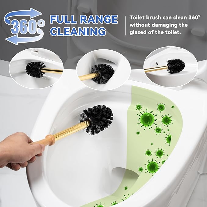 Ceramic Toilet Brush and Holder Set with Duck Base - Multicolor Rainbow, Freestanding Bathroom Brush Organizer, Space-Saving 7.5" Bowl Cleaner Kit - Bath Decor