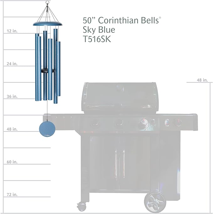 Corinthian Bells by Wind River - 50 inch Sky Blue Wind Chime for Patio, Backyard, Garden, and Outdoor Decor (Aluminum Chime) Made in The USA