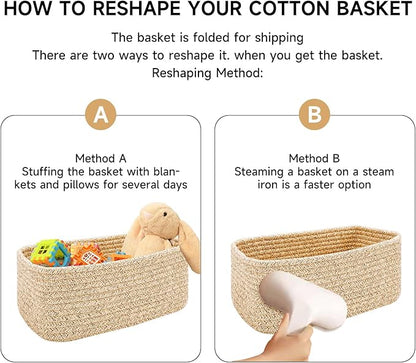 Small Storage Baskets for Organizing | Closet Organizer Bins | Shelf Toy Basket | Woven Rope Baskets | Cube Decorative Box | Shallow Basket | 11.5x7.5x4.7” | 3 Packs Yellow