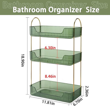 Bathroom Counter Organizer - Countertop Storage, Cosmetics & Skincare Shelf, Makeup & Perfume Organizer, Spice Rack for Kitchen (3 Tier - Green)