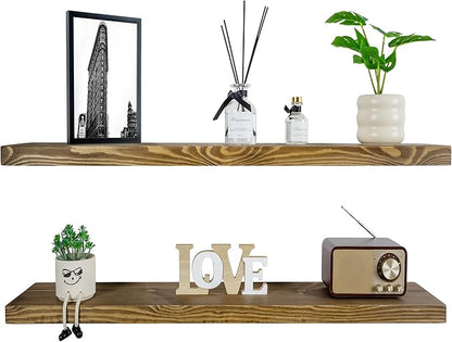 BGMG Floating Shelves for 48 inch Long Set of 2,Wide Rustic Wooden Wall Shelves for Bathroom Living Room Bedroom Kitchen Farmhouse-48x6.7x1.25 inch- Walnut