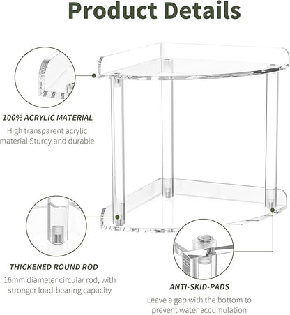 2 Tier Countertop Corner Organizer Shelf 7x7x8 Inch, Acrylic Bathroom Organizer Corner Shelf for Countertop, Clear Vanity Storage Organizer for Skincare, Cosmetics, Perfume