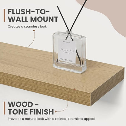 30 Inch Floating Shelves, 8 Inch Deep Floating Shelves for Wall, Hanging Shelf with Invisible Brackets, Deep Shelves for Bathroom, Bedroom, Living Room, Oak, Set of 2