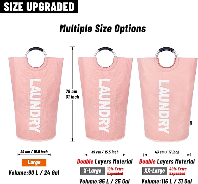 Caroeas 90L Laundry Basket (13 Colors), Waterproof Laundry Hamper, Laundry Bag with Padded Handles, Clothes Hamper Stands Up Well, Collapsible Laundry Basket Easy Storage