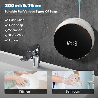Automatic Soap Dispenser Liquid Bathroom: Wall Mount Rechargeable Touchless Adjustable Auto Smart Electric Plastic White Soap Dispenser with Clock - Kitchen - Hand Dish Lotion Couple Kids