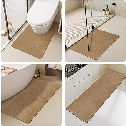 Bathroom Mat Quick Dry, Bathroom Rugs Non Slip Washable Thin Absorbent Bath Mat Fits Under Door Bathroom Floor Mat Perfect for Bath, Shower, or Sink 24"x70" Camel