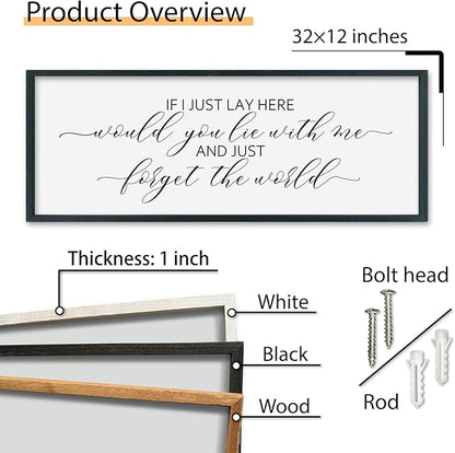 SRSZHIYUE If I Lay Here Would You Lie With Me Sign Bedroom Wall Decor Art 32"×12" Large Wood Framed Wall Hanging (Black)