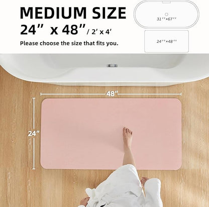 Pink Bath Mat, Bathroom Rugs Non Slip Washable Thin Absorbent Quick Dry Bath Mat Fits Under Door Bathroom Floor Mat Perfect for Bath, Shower, or Sink 24"x48" Pink