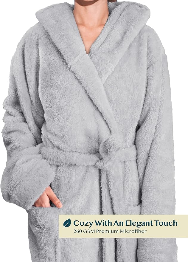 PAVILIA Women Hooded Plush Soft Robe | Fluffy Warm Fleece Sherpa Shaggy Bathrobe