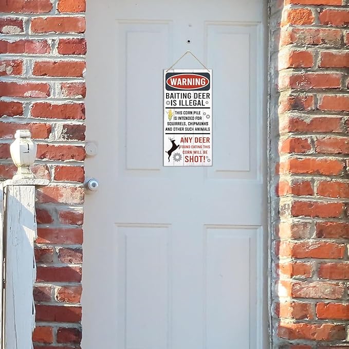 Warning Signs, Funny Hunting Sign Wall Decor, Baiting Deer Is Illegal Sign, Decorative Wood Hanging Wood Plaque, Man Cave Bar Cabin Decor, Pub Decor, Farmhouse Wall Decor for Coffee & Bar