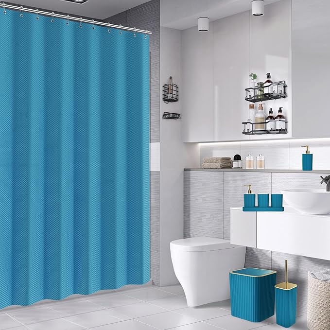 28PC Bathroom Accessories Set - Gorgeous Teal Bathroom Set with Shower Caddy and Shower Curtain, Bathroom Accessory Set, Soap Dish & Trash Can