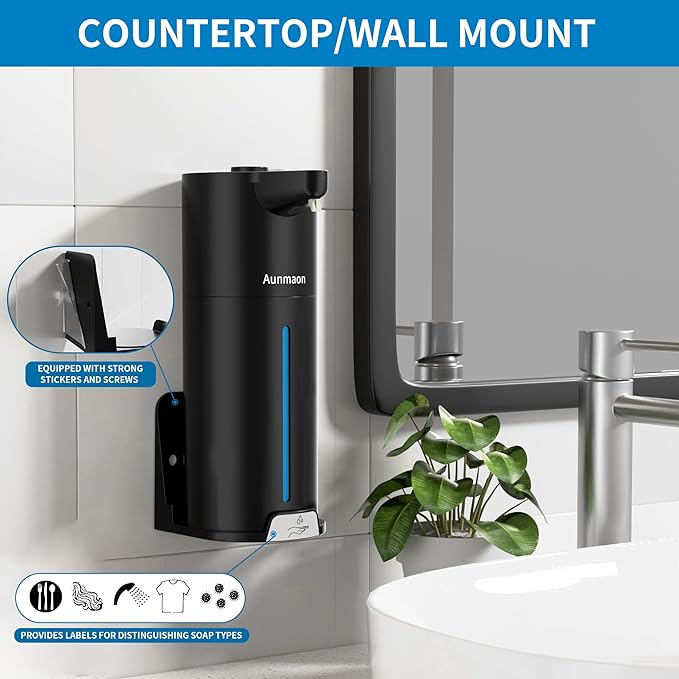 Automatic Soap Dispenser Touchless, Hands-Free, Multi Adjustable Volume, Long Battery Life, Compatible with Thick & Thin Dish/Hand Soap for Bathroom and Kitchen, Easy for Toddlers, Black