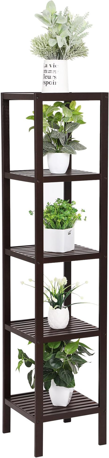 SONGMICS Bamboo Storage Shelf, 5-Tier Shelving Unit, Multifunctional, in the Entryway, Bathroom, Living Room, Balcony, Kitchen, 13 x 13 x 57.5 Inches, Brown UBCB55Z