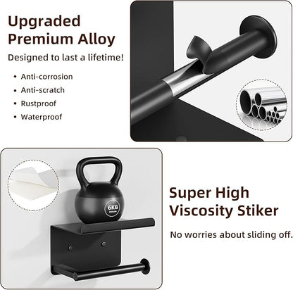 Adhesive Toilet Paper Holder with Phone Shelf, Wall Mounted Toilet Paper Roll Holder, Rustproof Bathroom Tissue Roll Holder with Shelf, Sticky Toilet Paper Roll Holder- Matte Black…