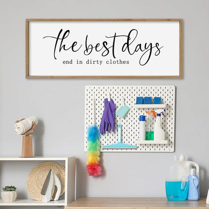 SRSZHIYUE The Best Days End In Dirtiest Clothes Sign Wall Decor Art 40"×15" for Laundry Room Large Wood Framed Wall Hanging (Wood)