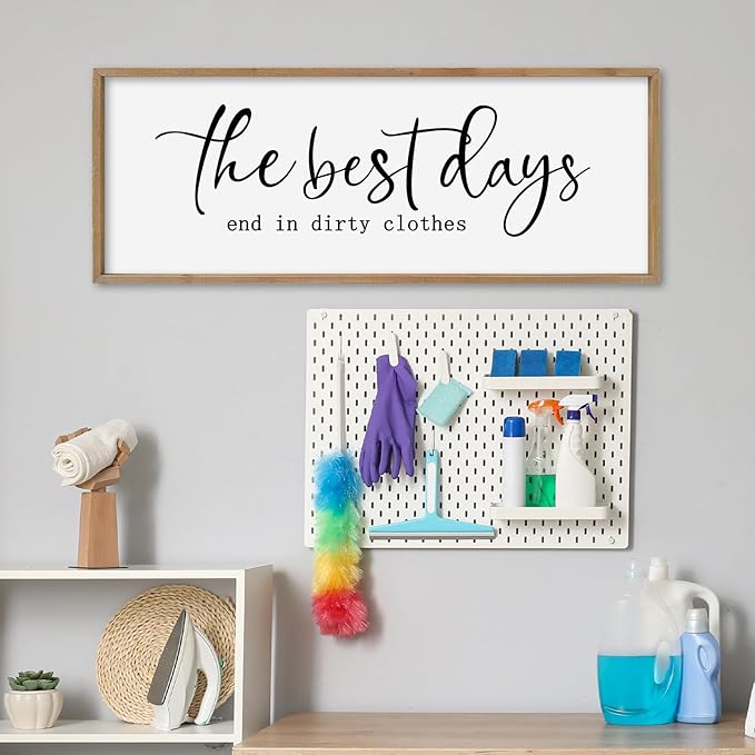 SRSZHIYUE The Best Days End In Dirtiest Clothes Sign Wall Decor Art 32"×12" for Laundry Room Large Wood Framed Wall Hanging (Wood)