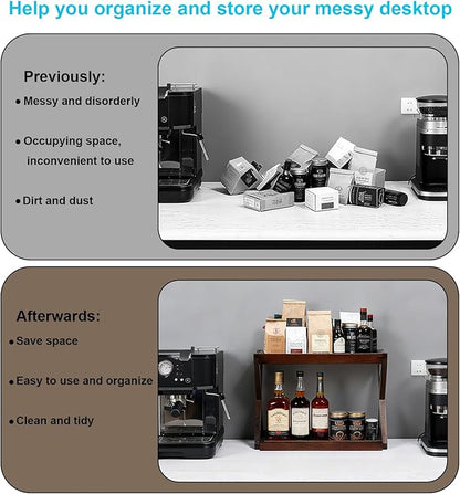 Bathroom Counter Organizer with Basket, Wooden Sink Shelf for Vanity Storage, Storage Organizers for Bathroom, Kitchen, Dresser (Brown-Brown)